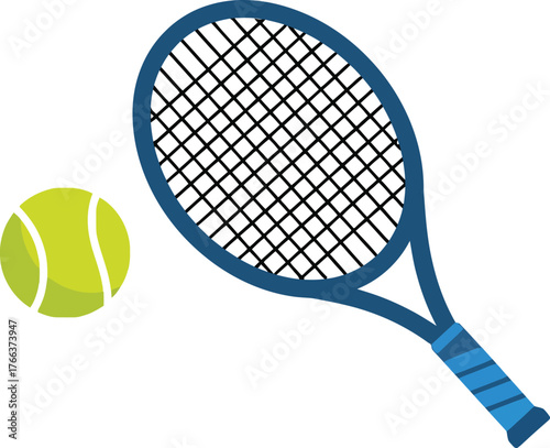 Tennis racket and ball isolated on white background