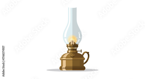 Vintage oil lamp isolated on white background, vector illustration in flat style