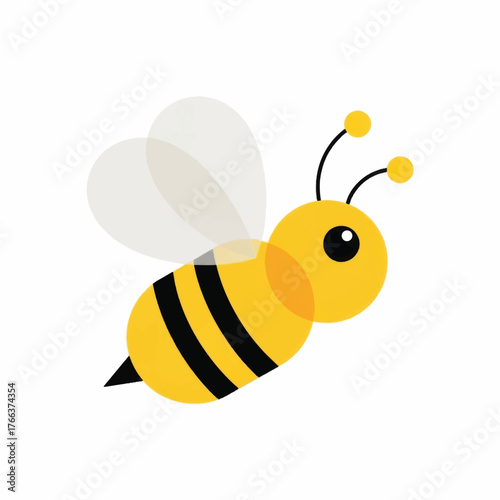 Cute cartoon honey bee character flying isolated on a white background.