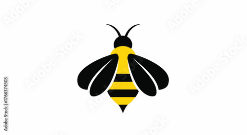 Simple graphic illustration of a yellow and black honey bee.