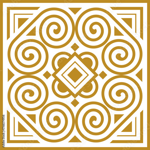 Golden Hmong ethnic pattern, Hmong embroidery pattern design for printing on fabric, background, logo, etc.