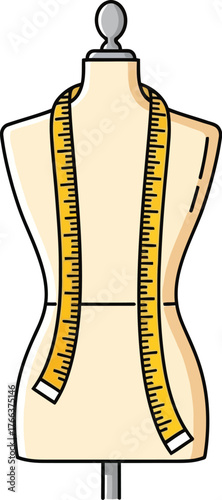 Dressmakers mannequin with measuring tape isolated on white background