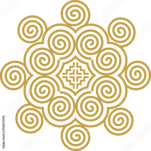 Golden Hmong ethnic pattern, Hmong embroidery pattern design for printing on fabric, background, logo, etc.