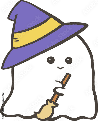 おばけ_帽子(紫)とほうき