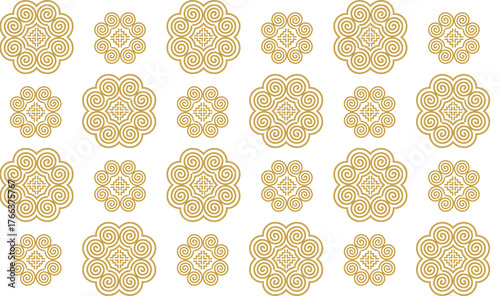 Golden Hmong ethnic pattern, Hmong embroidery pattern design for printing on fabric, background, logo, etc.