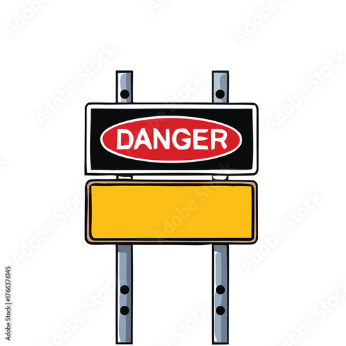 Danger Ahead Sign with a Blank Plate for Customization, Warning Symbol Illustration