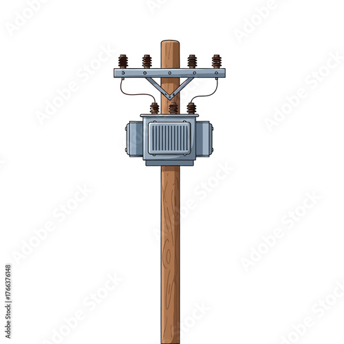 Power pole with transformer and insulators, providing electricity distribution and electrical infrastructure