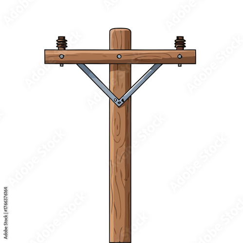 Wooden Utility Pole Illustration Power and Connection