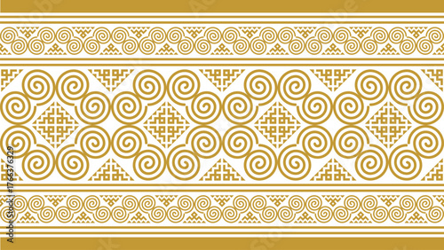Golden Hmong ethnic pattern, Hmong embroidery pattern design for printing on fabric, background, logo, etc.