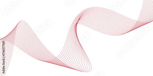 Abstract Smooth red Line Waves on White Background
