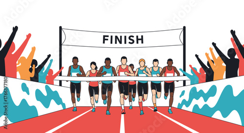 Athletes Sprinting Towards Finish Line in a Competitive Race.