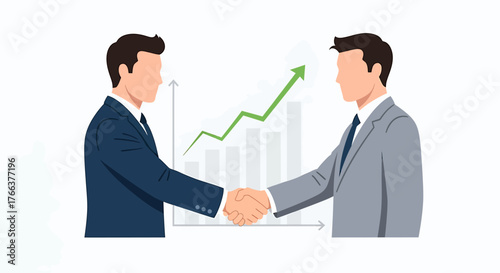 Business Deal Two Men Shaking Hands with Rising Graph Background.