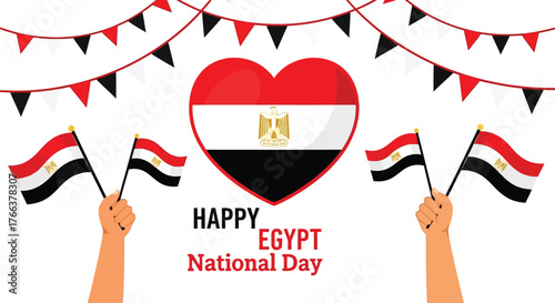 Celebrate vibrant Egypt National Day with festive flags, a heart, and cheerful bunting, conveying love and patriotism for your advertising or promotional materials