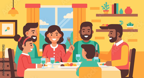 Diverse Family Enjoying a Meal Together Around a Table.