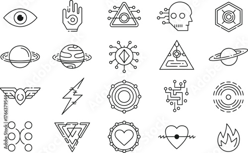 Mystical and esoteric symbols collection for occult and spiritual designs