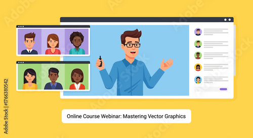 Online Course Webinar Mastering Vector Graphics with Diverse Participants.