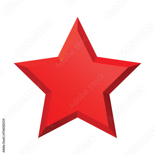 Red Christmas 3d Star glossy bright shine five angle star shape isolated on white Background. Icon for holiday design element.