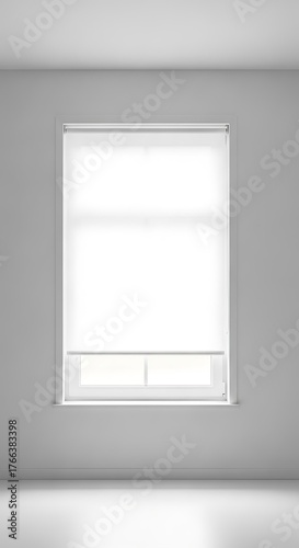 Bright Window with White Shade in a Gray Room.