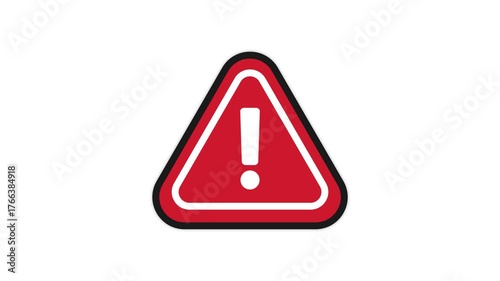 Red triangle exclamation warning animation with bold alert sign flat vector minimal design