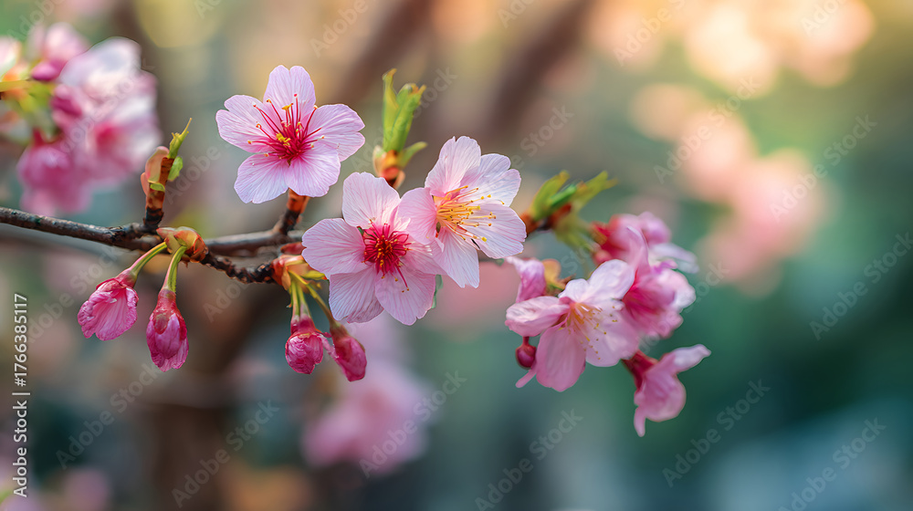 Obraz premium Delicate Pink Cherry Blossoms in Spring Sunlight