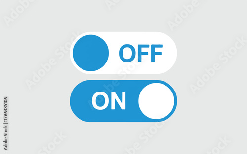 Toggle switch in ON and OF positions with blue and white colors button