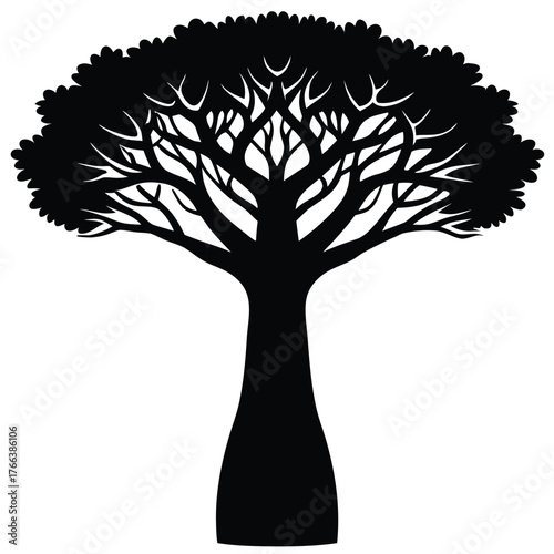 Baobab Tree Silhouette Vector for African Nature, Safari, and Eco Design