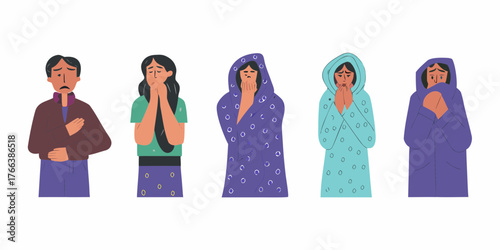 Diverse group of people expressing sadness and distress with hands covering mouths and faces