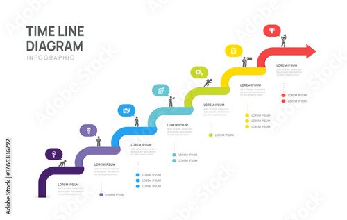 Business roadmap timeline infographic with 7 milestones elements, diagram, and icon vector.