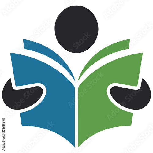 A simple illustration of a person reading a book, focusing on education, knowledge, and learning
