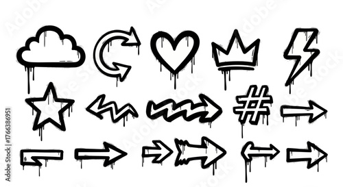 Dynamic Hand-Drawn Graffiti Vector Elements Collection with Drip Effect, Perfect for Urban Street Art Style Designs and Graphic Projects