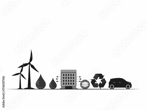 Renewable energy and environment silhouette icons