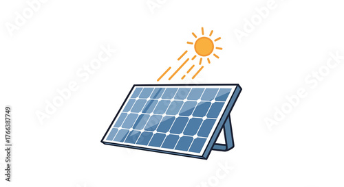 Solar panel with sun rays, illustrating renewable energy generation.