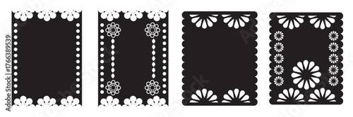 Mexican papel Picado collection with floral template . Design for cinco de mayo event. Cultural Celebrations. Vector illustration. EPS 10