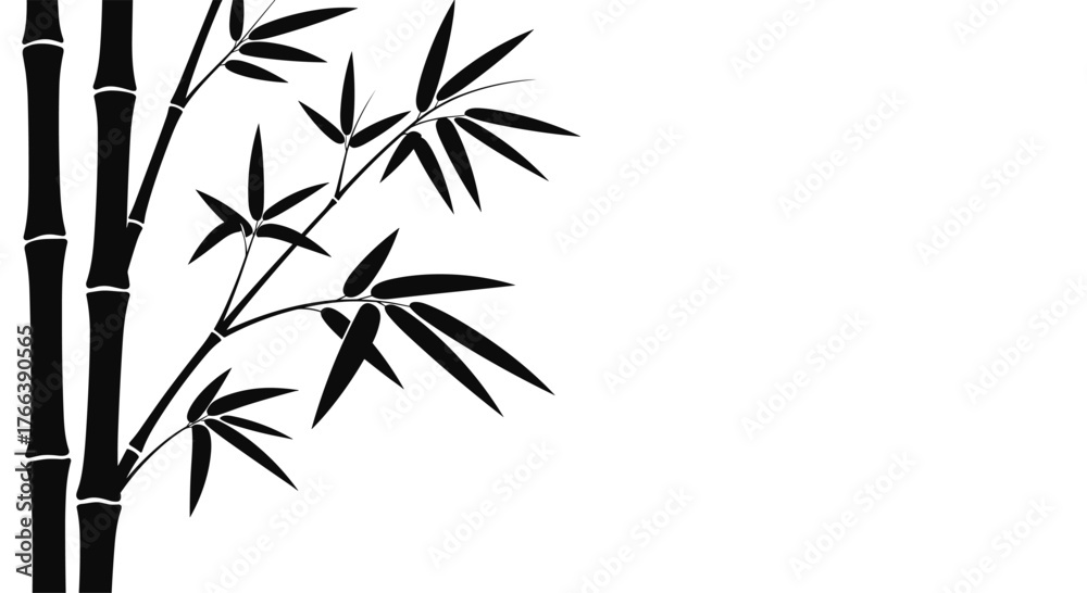 Fototapeta premium Elegant Bamboo Stalks and Leaves Silhouette Illustration.