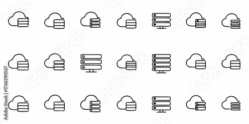 Streamlined cloud server icons showcase modern data solutions for seamless online storage and efficient IT infrastructure, perfect for tech companies