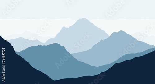 Serene Mountainscape - Layers of Blue in a Minimalist Design.