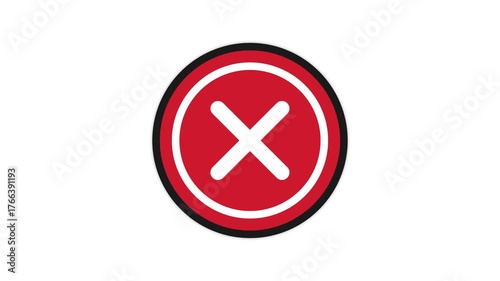 Red circle X cancel warning animation with bold clear cross symbol and flat vector design