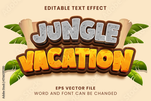 Jungle vacation forest zoo game theme 3d editable vector text effect