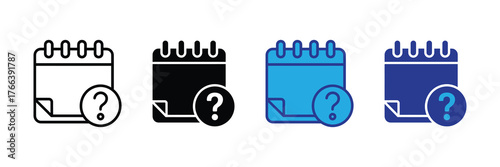 Calendar icon with question mark symbol, representing unknown date or event, isolated on white background