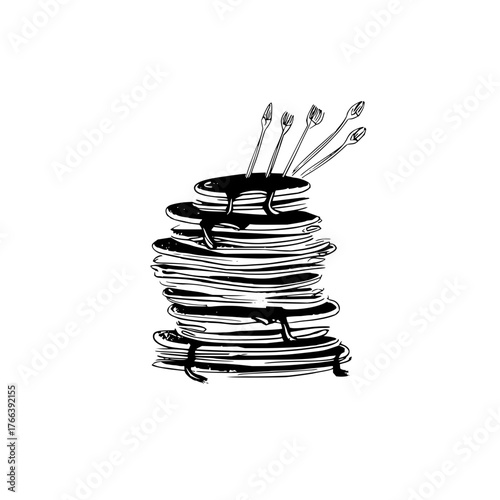 Vector art of pancake stack with asparagus, a savory breakfast