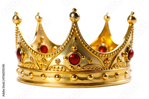 Gold crown with red jewels on it