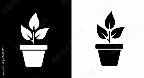 Potted Plant Icons Minimalist Growth Symbol in Black and White