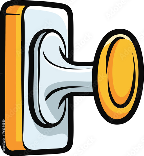 Close Up Of A Vintage Style Gold And Silver Door Knob On A White And Orange Door Plate