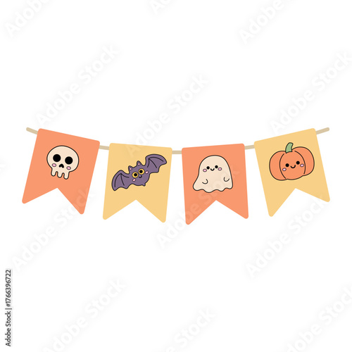 Halloween bunting flags cut out with cute character element halloween for party decoration and banner