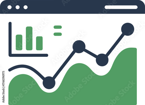 Data analytics dashboard displaying statistics with line chart & bars business concept