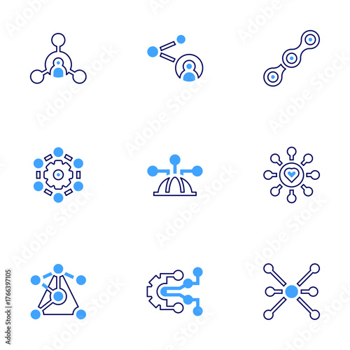 Connect icon set. Bold line style. Duotone colors. Editable stroke. share, chain, process, community, connection, flow