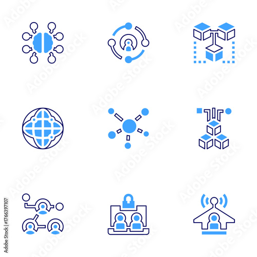 Connect icon set. Bold line style. Duotone colors. Editable stroke. social, artificial intelligence, connections, connect, connection, connectivity