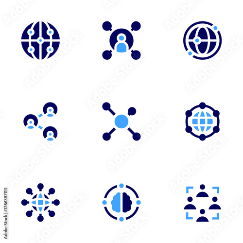 Connect icon set. Bold style. Duotone colors. big data, connections, globalization, network connection, network, internet, ai, connection