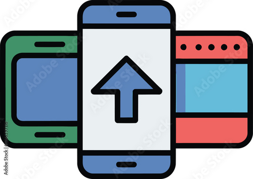 Data Transfer Between Mobile Devices Icon Data Sharing Smartphones Connection Technology Concept