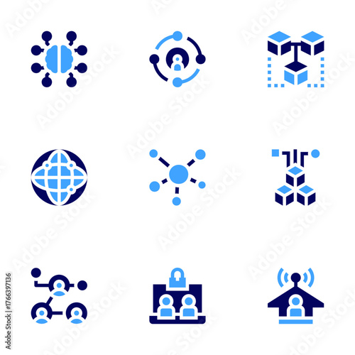 Connect icon set. Bold style. Duotone colors. social, artificial intelligence, connections, connect, connection, connectivity